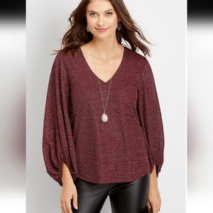 Maurices maroon sparkle glitter balloon long sleeve blouse size 0